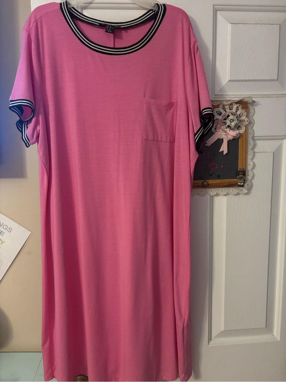 Women’s Pink Short-Sleeve Sleep Shirt with Pocket